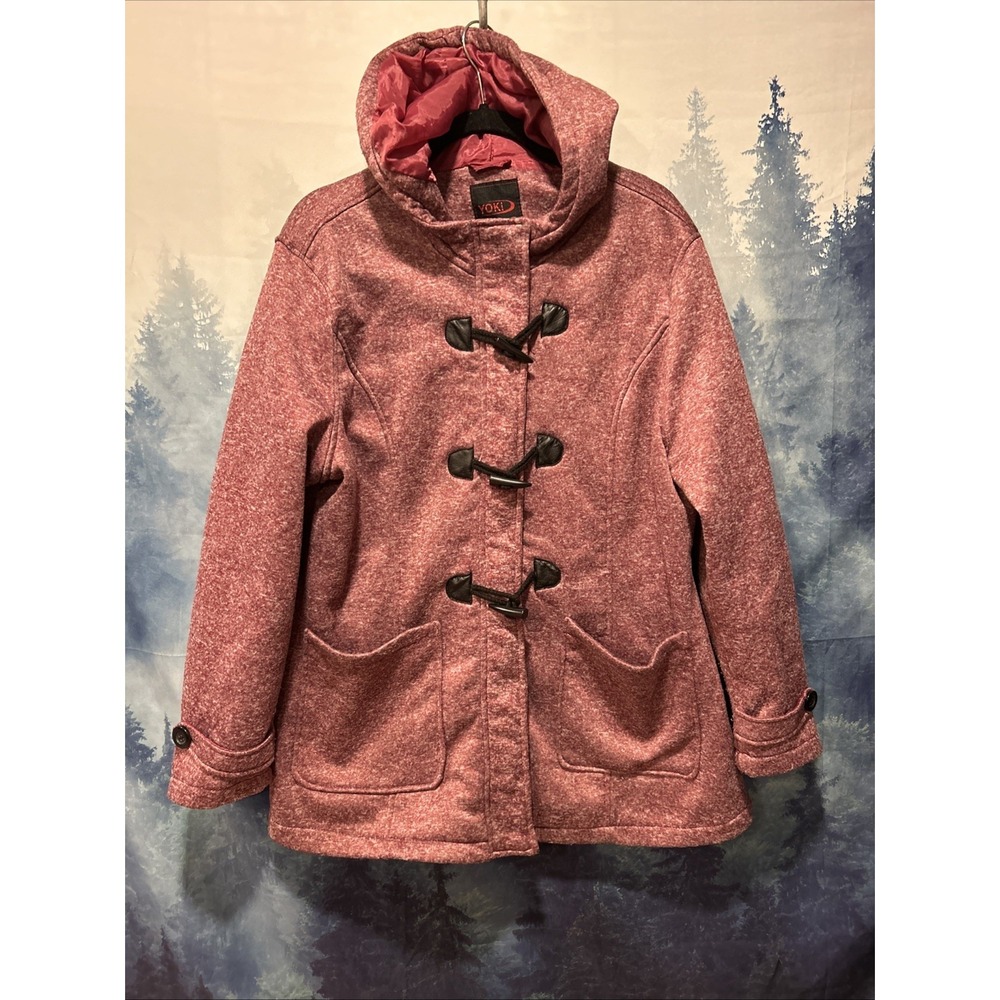 YOKI‎ Womens Large Pink Hooded Coat Jacket Toggle Full Zip Coat Size 2x